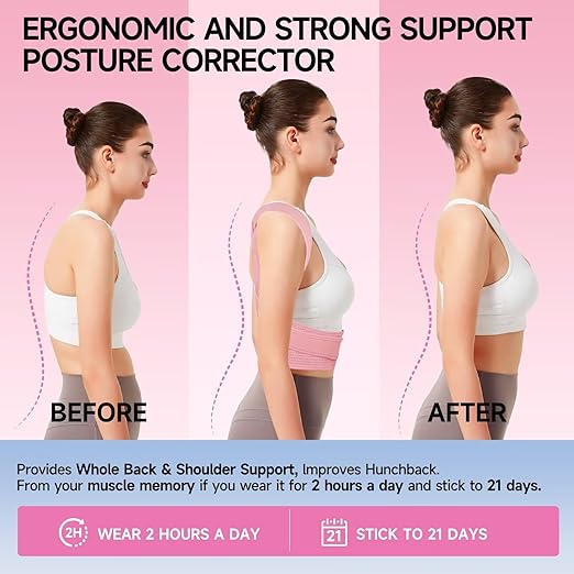 Back Brace Posture Corrector for Women, Adjustable Shoulder Straightener for Upper and Lower Back Pain Relief, Full Back Support Hunchback, Spine Corrector Pink - Medium