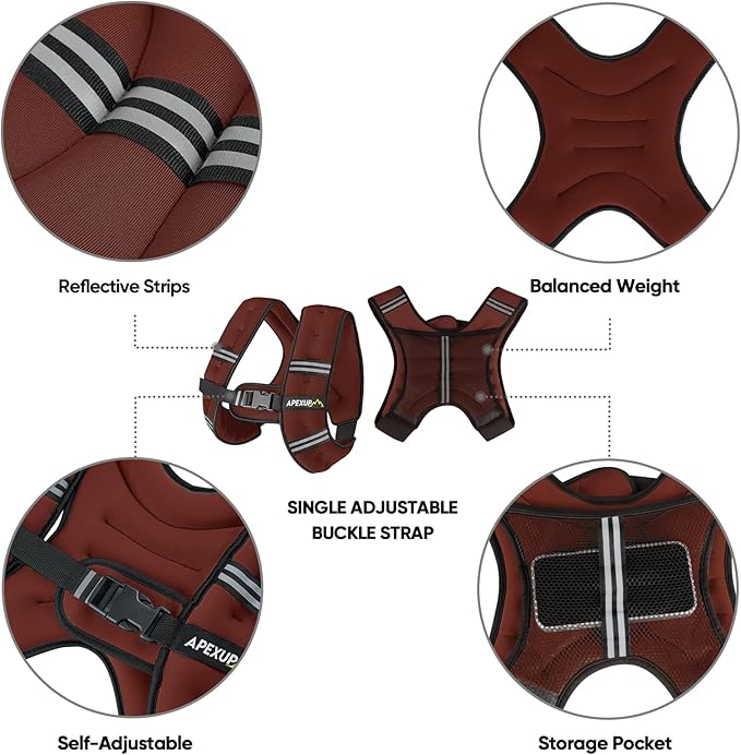 APEXUP Weighted Vest with 5lbs/10lbs/15lbs/20lbs/25lbs/30lbs Weights and Reflective Stripe, Weight Vest Men Women for Workout, Strength Training, Running