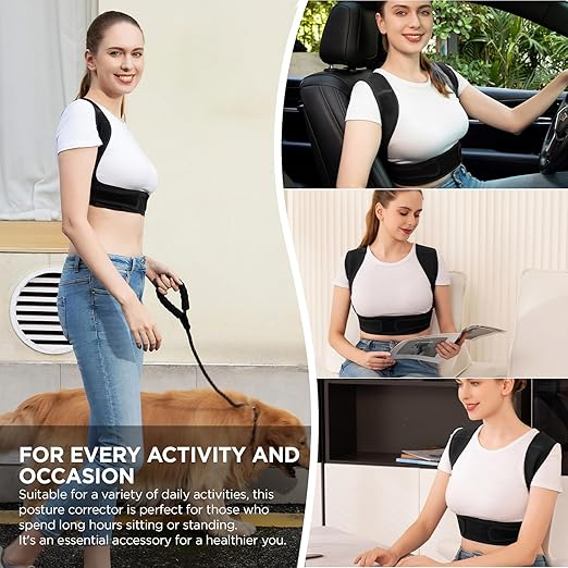 Posture Corrector for Women and Men, Adjustable Upper Back Brace for Clavicle Support and Providing Pain Relief from Neck, Shoulder, and Upper Back (Black, Small/Medium)