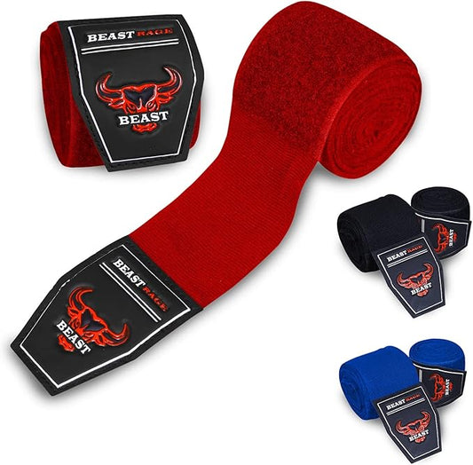 BEAST RAGE Boxing Hand Wraps 4.5 Meter Martial Arts Bandages Inner Gloves Wrist Support Straps Punching Under Hand Knuckles Heavy Elasticated Training Bag Mitts Muay Thai