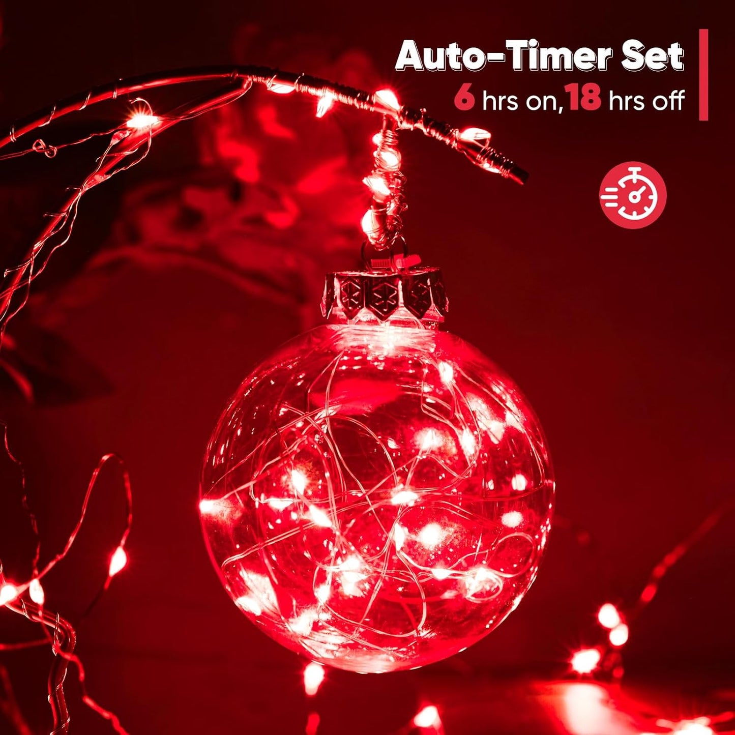 1 Pack 65.6 Ft. Battery Operated Outdoor String Lights with Remote & Timer, LED Red Fairy Lights, Waterproof Twinkle Lights for Bedroom, Dorm, Mason Jar, Wedding, Party, Christmas