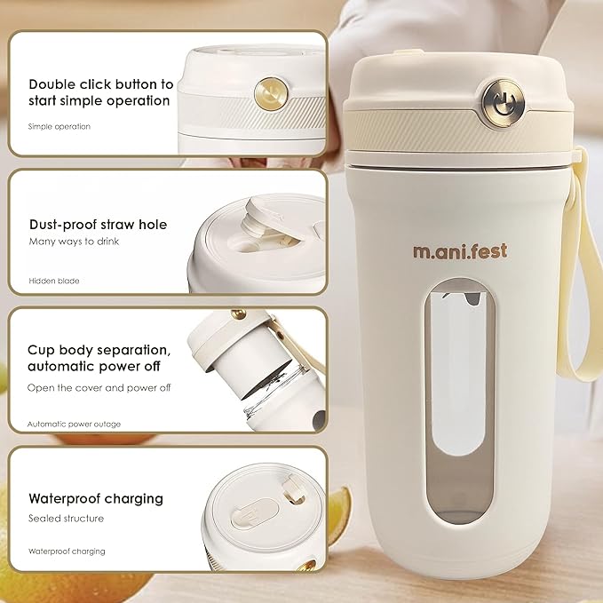 Portable Blender 350ml – USB Rechargeable Mini Juicer Cup with Type-C, Upgraded Motor, Personal Smoothie Maker for Travel, White