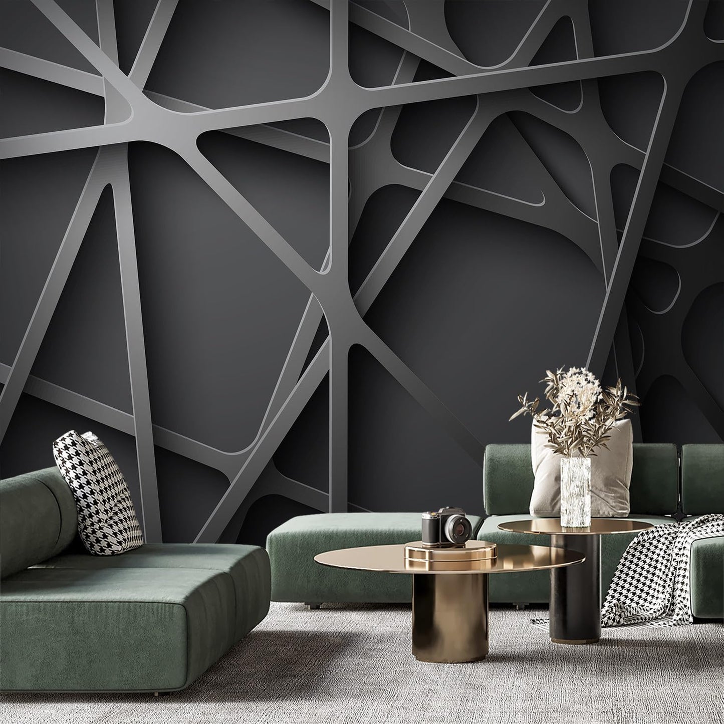 -3D Black Abstract Geometric Wallpaper Bedroom Living Room 180" x 115" (Not Peel and Stick)