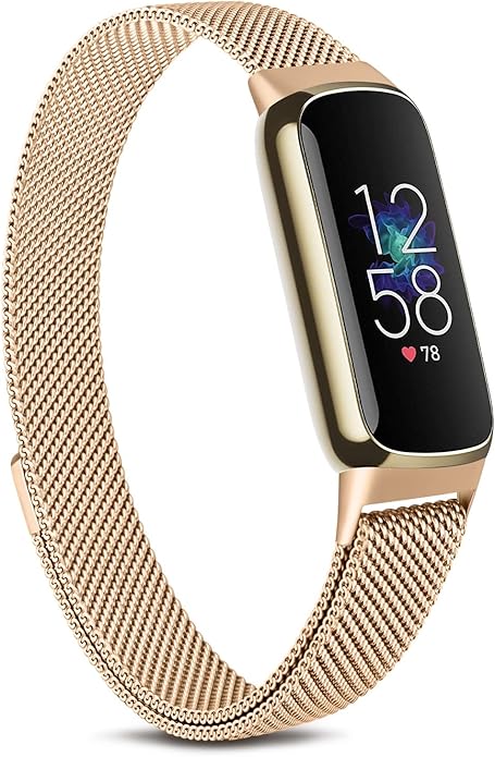 Amzpas Metal Band Compatible with Fitbit Luxe Bands for Women Men, Stainless Steel Mesh Loop Wristband Replacement Strap for Fitbit Luxe/Luxe Special Edition Fitness Tracker