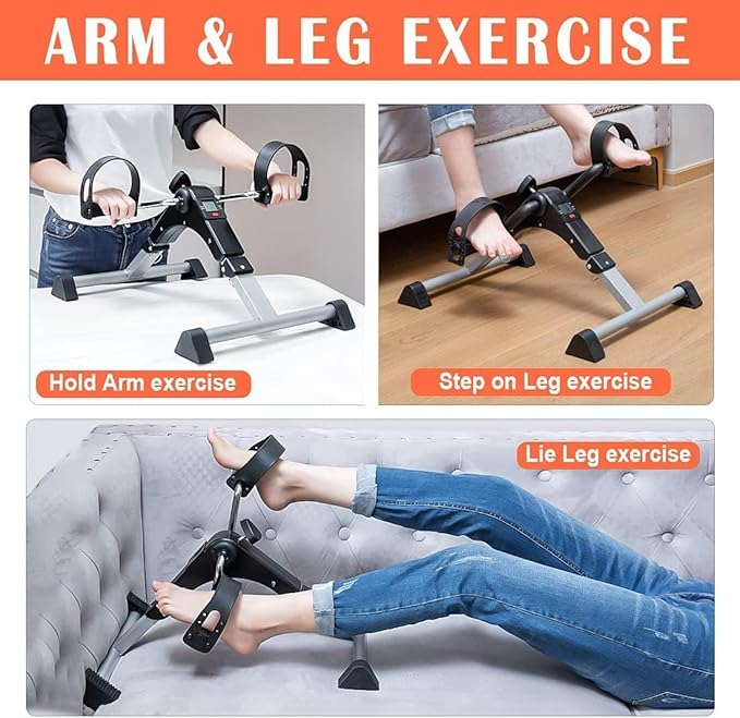 Multi-Use Physic-Under Desk Exercise Bike Pedal Exerciser, Fully Assembled Pedal Exerciser for Seniors, Foldable Mini Exercise Bike for Office Fitness with LCD Display, Peddler Exerciser