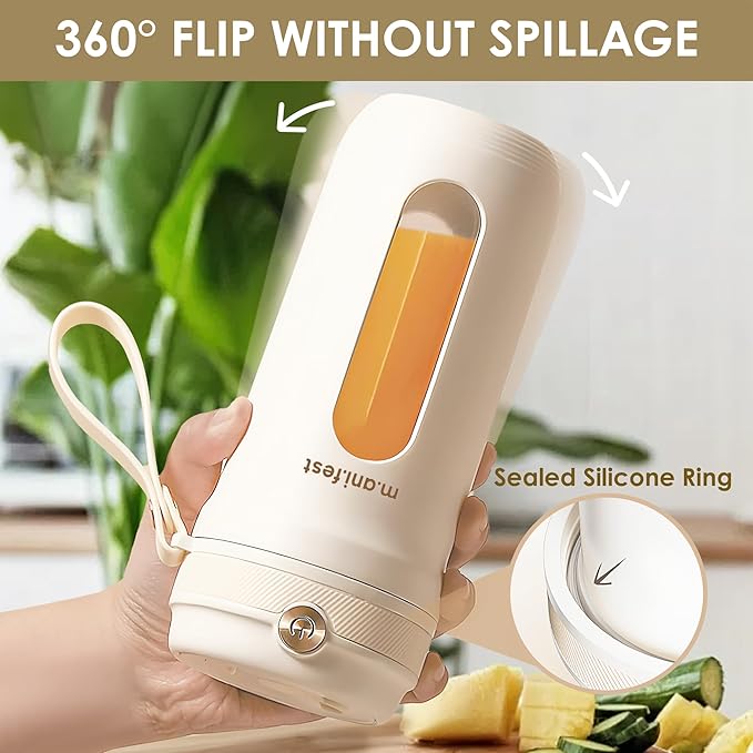 Portable Blender 350ml – USB Rechargeable Mini Juicer Cup with Type-C, Upgraded Motor, Personal Smoothie Maker for Travel, White