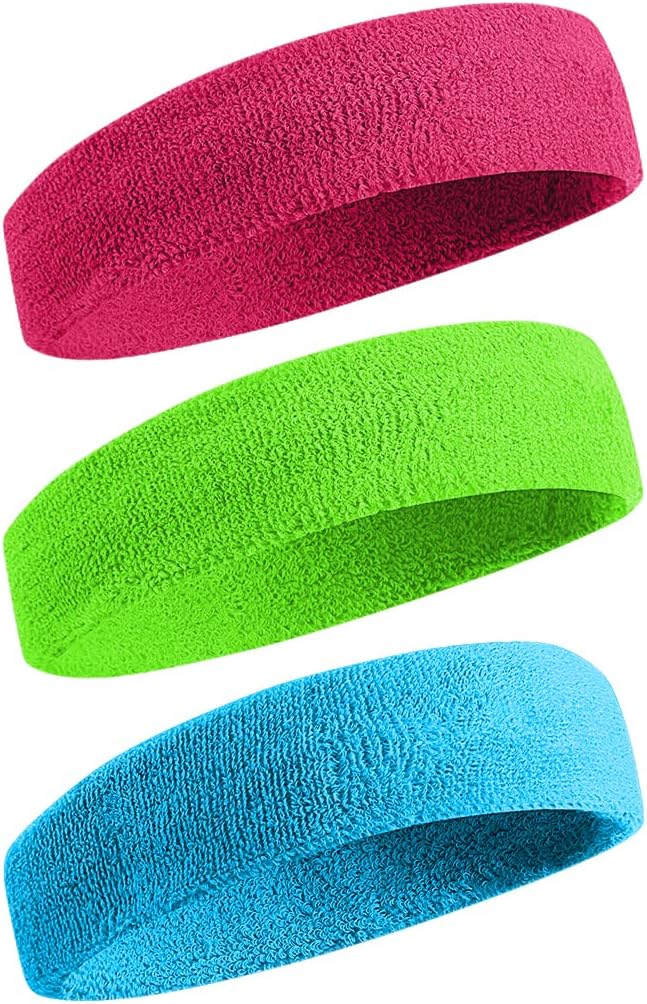 BEACE Sweatbands Sports Headband for Men & Women - Moisture Wicking Athletic Cotton Terry Cloth Sweatband for Tennis, Basketball, Running, Gym, Working Out
