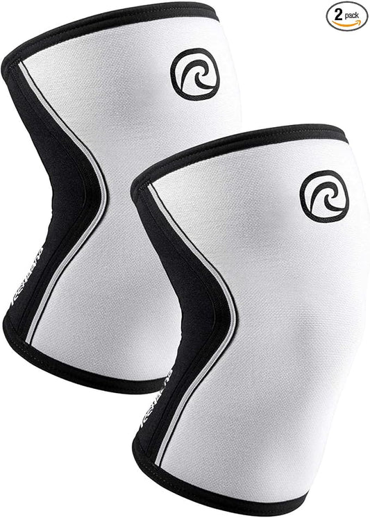 Rehband 5mm Knee Sleeves for Functional Training, Cross-Training & Powerlifting, Weightlifting Knee Support made of Neoprene, Unisex, Colour:White - 1 Pair, Size:Large