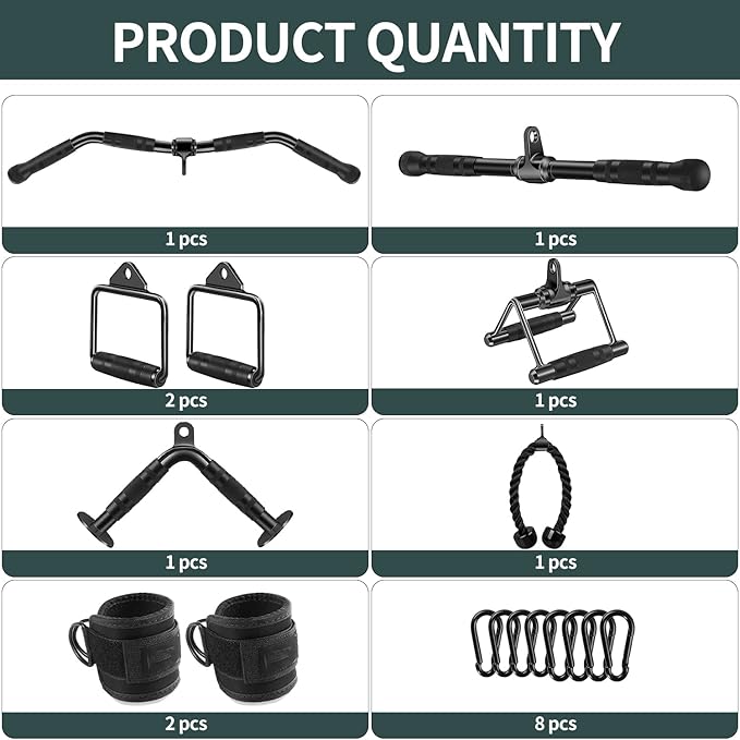 Solid Steel Cable Machine Accessories for Home Gym, Triceps Pull Down Attachment, Cable Attachments for Gym, LAT Pull Down Attachment Weight Fitness