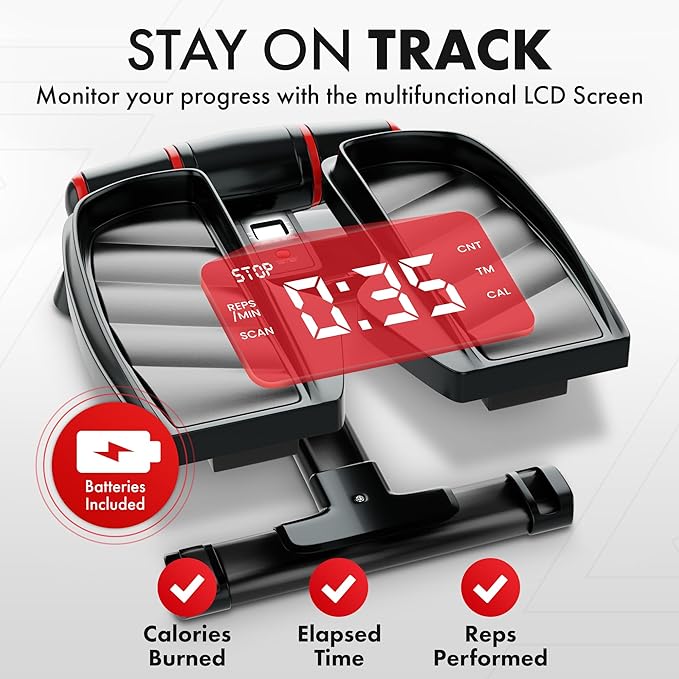 Stair Stepper with Resistance Bands - Twist Stepper Machine with LCD Display, Anti Slip Pedals - Hip Butt Leg Workout Equipment for Women & Men, Cardio Steppers for Exercise at Home, Office
