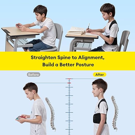 Back Brace Posture Corrector for Kids, Adjustable Full Back Support, for Upper and Lower Back Pain Relief, Scoliosis, Dowagers Hump, Hunchback, Thoracic, Spine Corrector (Medium, Waist: 18''-23'')