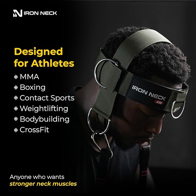 Iron Neck, Versatile Neck Exerciser, Strengthener and Trainer with Adjustable Head and Chin Strap, Portable Head Harness for Weight Lifting, Home and Gym Use