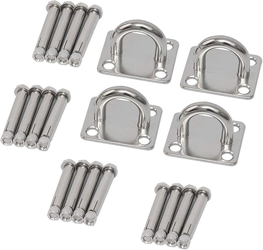 Wall Ceiling Mount Pad Eye Plate, Heavy Duty Marine Hardware Staple Loop U-Shaped Ring Hook Sail Shade Hardware, Suspension Kit for Resistance Training Straps,Yoga Swings, Hammock & Gym Accessories