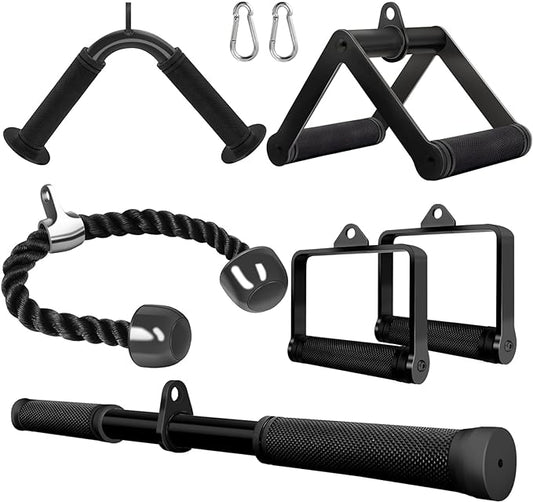 Double D Row Handle Cable Attachment for Weight Workout, Steel with Non-Slip Rubber Grip (Black)
