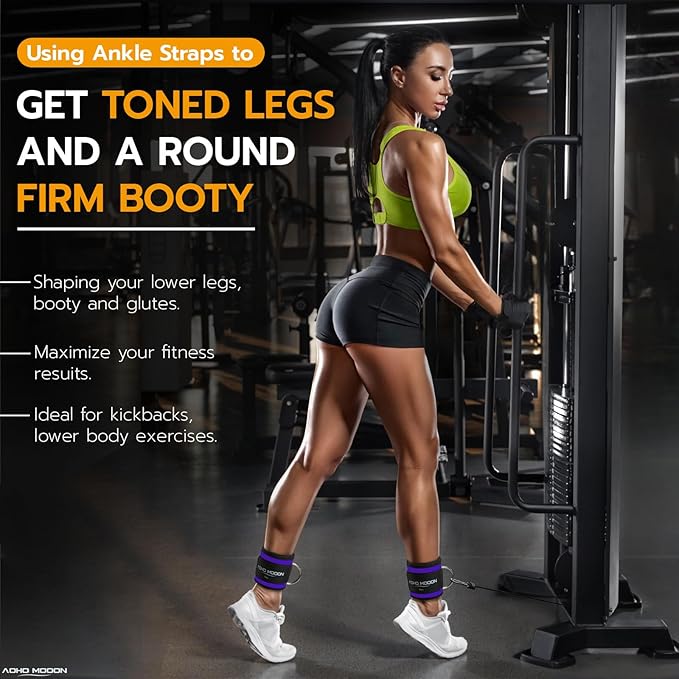 Comfortable Adjustable Padded Ankle Wrist Cuffs Neoprene Padded Straps D-Ring Glute Kickback for Cable Machine, Ideal for Glutes Exercises