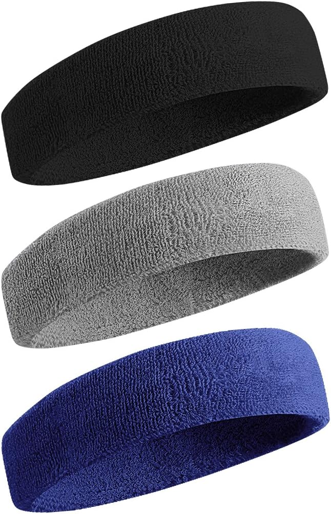 BEACE Sweatbands Sports Headband for Men & Women - Moisture Wicking Athletic Cotton Terry Cloth Sweatband for Tennis, Basketball, Running, Gym, Working Out