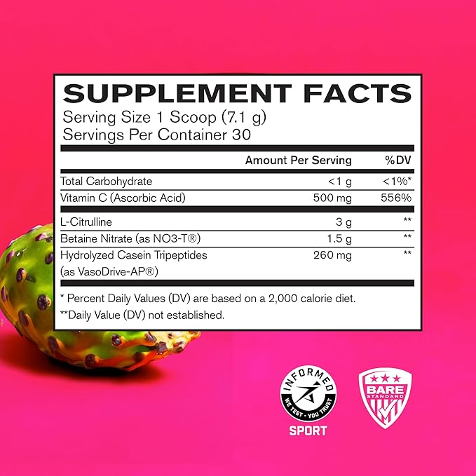 BARE PERFORMANCE NUTRITION BPN Endo Pump Pre-Workout Muscle Pump Enhancer, Increased Blood Flow/Oxygen Transport to Muscles, Prickly Pear