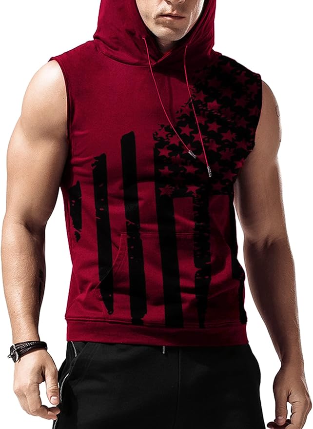 Babioboa Men's Workout Hooded Tank Tops Sleeveless Gym Hoodies Bodybuilding Muscle Cut Off T-Shirts