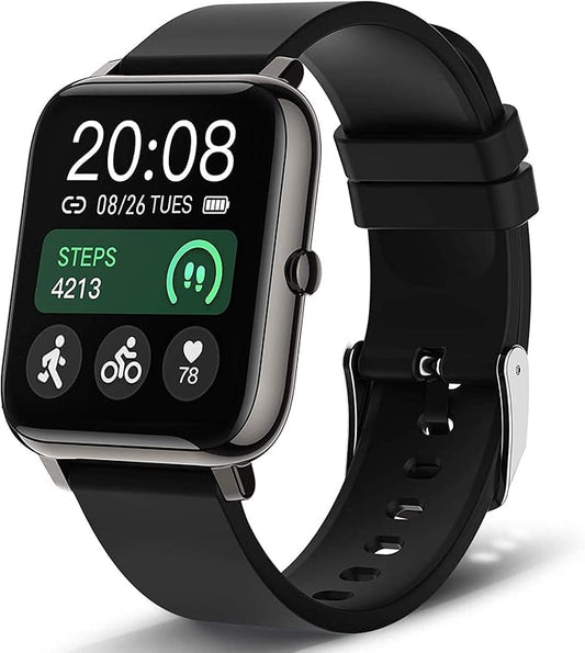 Popglory Smart Watch, Smartwatch with Blood Pressure, Blood Oxygen Monitor, Fitness Tracker with Heart Rate Monitor, Full Touch Fitness Watch for Android & iOS for Men Women (Dark)