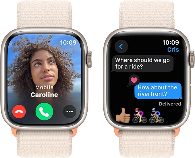 Apple Watch Series 9 [GPS 45mm] Smartwatch with Starlight Aluminum Case with Starlight Sport Loop One Size. Fitness Tracker, ECG Apps, Always-On Retina Display, Carbon Neutral
