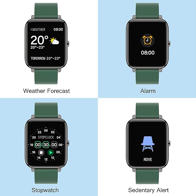 Popglory Smart Watch, Smartwatch with Blood Pressure, Blood Oxygen Monitor, Fitness Tracker with Heart Rate Monitor, Full Touch Fitness Watch for Android & iOS for Men Women (Green)