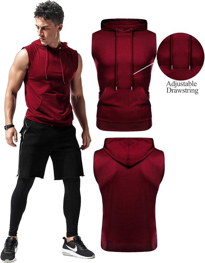 Babioboa Men's Workout Hooded Tank Tops Sleeveless Gym Hoodies Bodybuilding Muscle Cut Off T-Shirts
