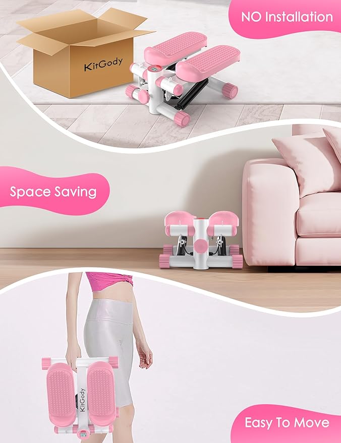 Steppers for Exercise at Home, KitGody Mini Stepper with Resistance Bands, Portable Stair Stepper for Home 330LBS Capacity, Adjustable Height Fitness Stepper Machine