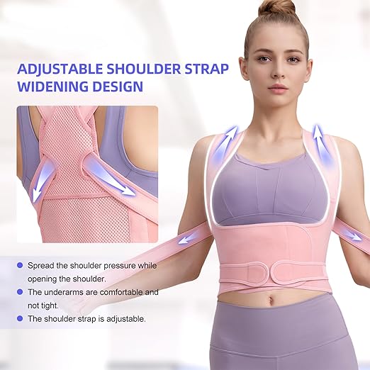 Back Brace Posture Corrector for Women and Men, Full Back Support Straps Straightener, Hunchback Improve Posture-Shoulder, Lumbar and Upper Lower Back Pain Relief (Pink, M)