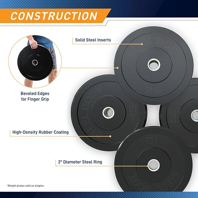 Steelbody Olympic Rubber Bumper Weight Plate - 10 25 lb. 35 lb. 45 lb.