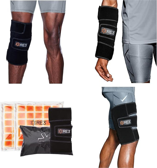 RE3 Ice Compression Pack for Knee, Arm & Leg - Powerful & Effective Cold Compression Cryotherapy Wrap for Chronic Pain, Knee Replacement, Swelling - 2 x Ice Core Blankets, Standard One Size Fits Most