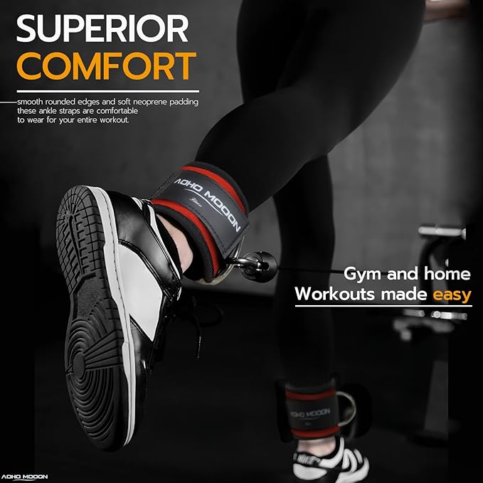 Comfortable Adjustable Padded Ankle Wrist Cuffs Neoprene Padded Straps D-Ring Glute Kickback for Cable Machine, Ideal for Glutes Exercises