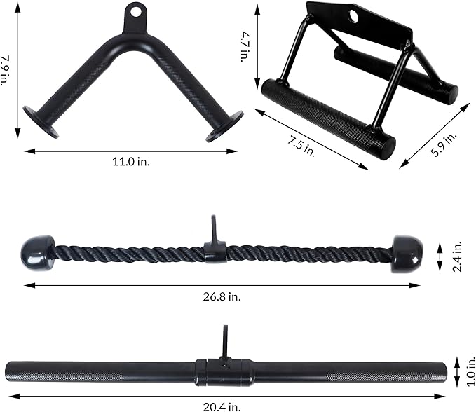 Tricep Press Down Cable Attachment, LAT Pulldown Attachment, Weight Machine Accessories, V Handle with Rotation, Tricep Rope, Rotating Bar, V-Shaped Bar, Multiple Options