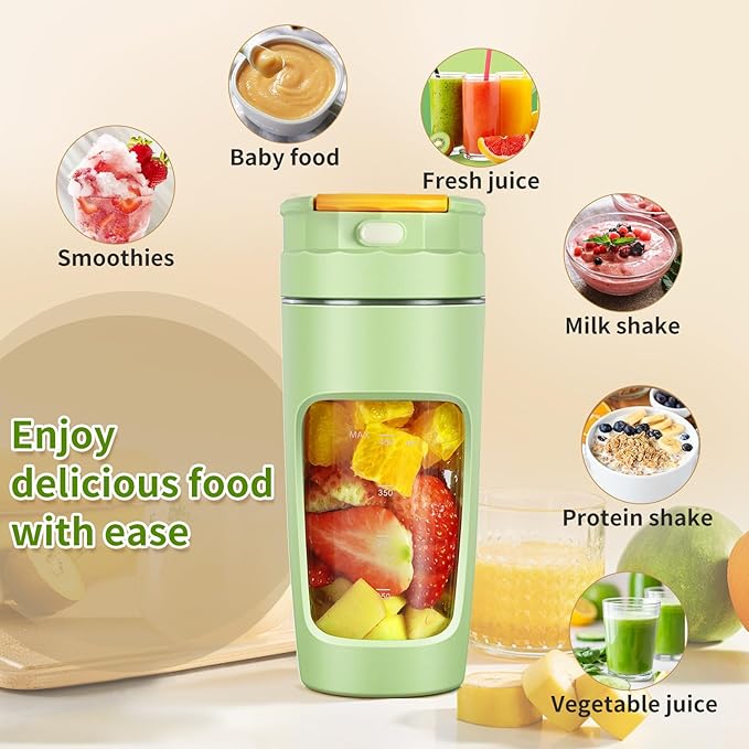 Portable Blender Cup - 600ml Large Capacity, Travel Personal Size Blender for Shakes and Smoothies.High-Speed Multi-Blade Design | Personal Size, BPA-Free & Leakproof