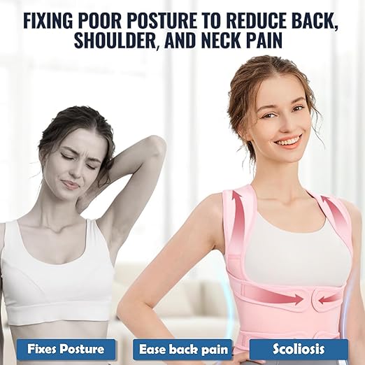 Posture Corrector for Women,Adjustable Full Back Brace and Shoulder Straightener,for Back Pain Relief,Hunchback Correction,Scoliosis,Thoracic Spine,Posture Trainer (Pink, Small)