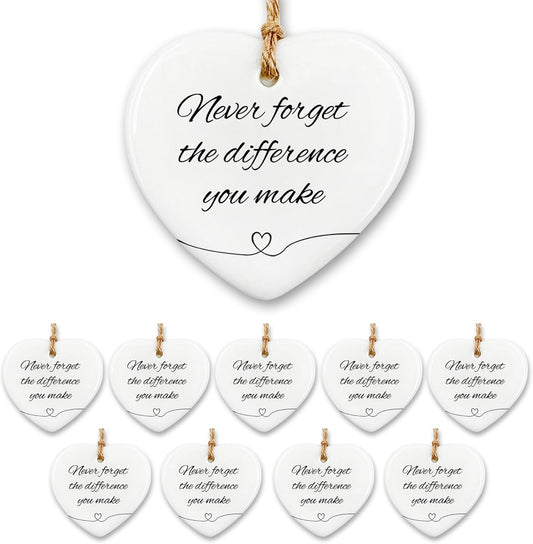10 Pcs Thank You Gifts for Women Men - Never Forget The Difference You Make Ceramic Ornament Keepsake Appreciation, Retirement Gifts for Women Men, Farewell, Goodbye, Leaving Ideas for Coworker, Boss
