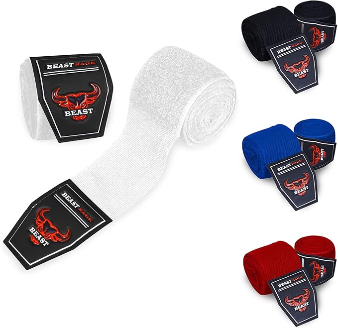 BEAST RAGE Boxing Hand Wraps 4.5 Meter Martial Arts Bandages Inner Gloves Wrist Support Straps Punching Under Hand Knuckles Heavy Elasticated Training Bag Mitts Muay Thai