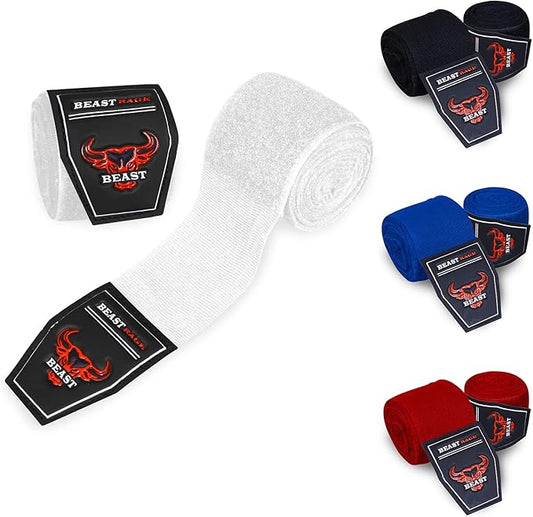 BEAST RAGE Boxing Hand Wraps 4.5 Meter Martial Arts Bandages Inner Gloves Wrist Support Straps Punching Under Hand Knuckles Heavy Elasticated Training Bag Mitts Muay Thai