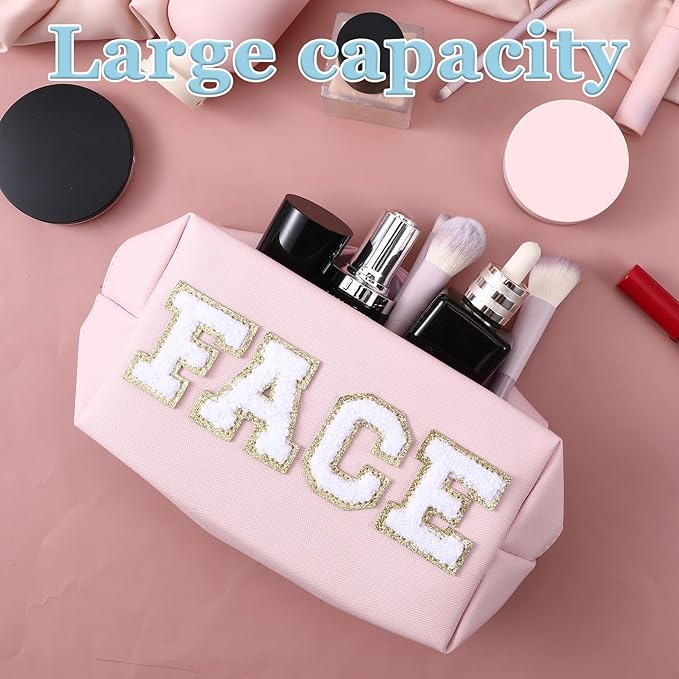 3 PCS Skin Care Bags for Girls Women, Preppy Makeup Bag, Hair Face Skin Stuff Travel Bags, PU Leather Toiletry Bag for Traveling, Bathroom Gift for Mother's Day Wife