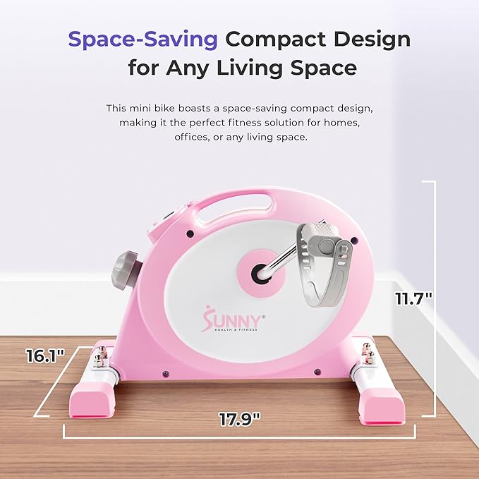 Sunny Health & Fitness Smart Mini Pedal Exerciser, Under Desk Bike/Elliptical for Home Workout & Cycle Cardio Training, Free SunnyFit App Link, Optional in Color, Mat/Workout Bands or Steel Stabilizer