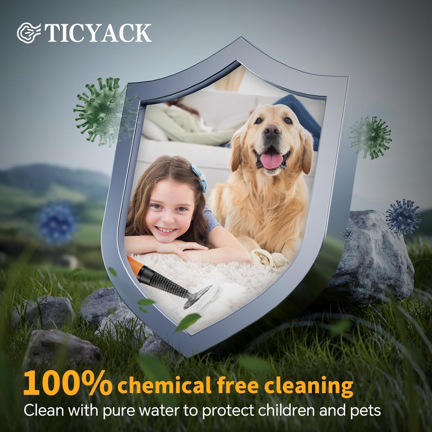 Handheld Steam Cleaner, Steam Cleaner with 16 PCS Accessory & Safety Lock, 500ML Large Capacity Natural Surface Steam for Cleaning, Multipurpose Steamer for Home, Car, Bathroom, Grease (Orange)