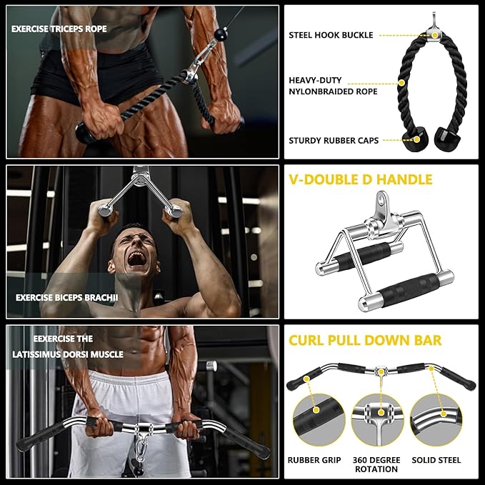 Tricep Press Down Cable Machine Attachment, LAT Pulldown Attachments, Home Gym Accessories, Triceps Pull Down Attachment, Cable Machine Accessories for Home Gym