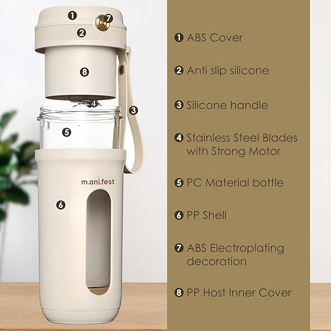 Portable Blender 350ml – USB Rechargeable Mini Juicer Cup with Type-C, Upgraded Motor, Personal Smoothie Maker for Travel, White