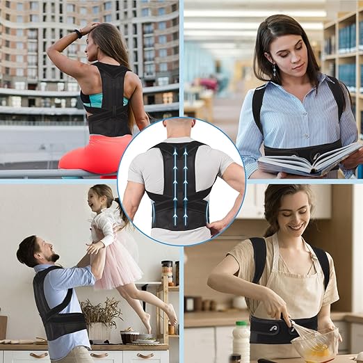 Back Brace Posture Corrector for Women and Men, Full Back Support, Back Pain Relief, Scoliosis and Hunchback Correction Black (Black, Medium)