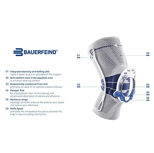Bauerfeind GenuTrain Knee Support Brace (New Version) - Targeted Support for Pain Relief & Stabilization for Weak, Swollen & Injured Knees & Arthritis - Size 5C, Comfort - Color Nature