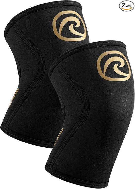 Rehband 5mm Knee Sleeves for Functional Training, Cross-Training & Powerlifting, Weightlifting Knee Support made of Neoprene, Unisex, Colour:Gold/Black - 1 Pair, Size:Large