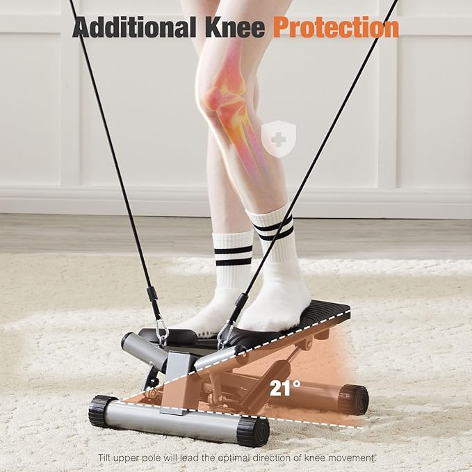 Sweetcrispy Mini Stair Steppers with Resistance Bands for Exercise at Home, Portable Exercise Twist Stepper Machine for Full Body Workout, 265LBS Capacity