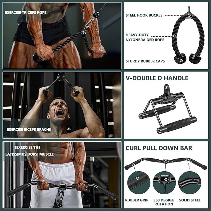 Solid Steel Cable Machine Accessories for Home Gym, Triceps Pull Down Attachment, Cable Attachments for Gym, LAT Pull Down Attachment Weight Fitness