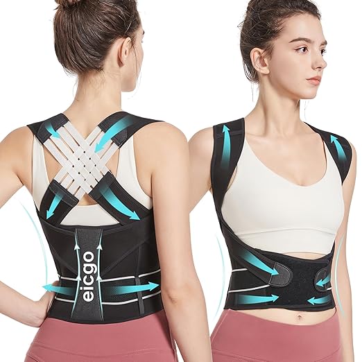 Posture Corrector,Suitable for Men and Women Upper and Lower Back Pain Relief - Scoliosis, Hunchback, Eicgo Adjustable Posture Corrector belt,Comfortable and Breathable Back Straightener (Black, Small)