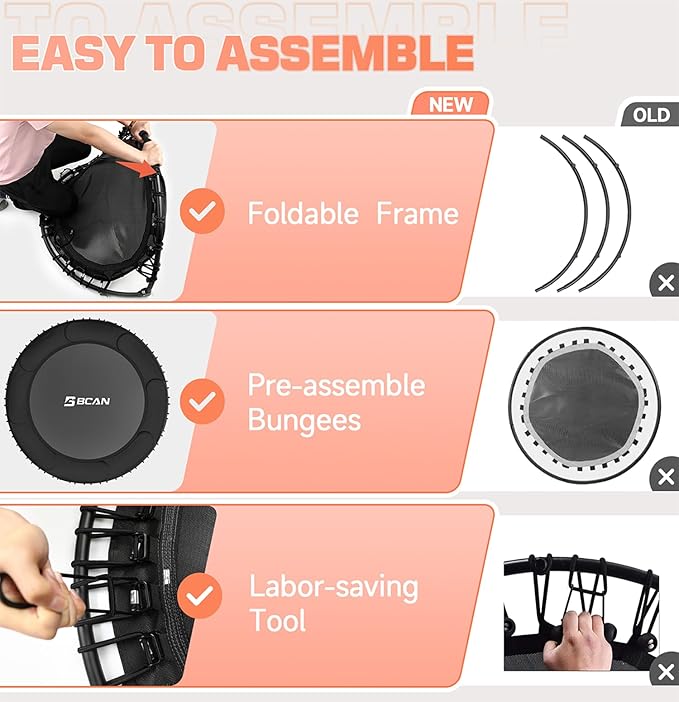 BCAN 450/550 LBS Foldable Mini Trampoline 40"/48" Fitness