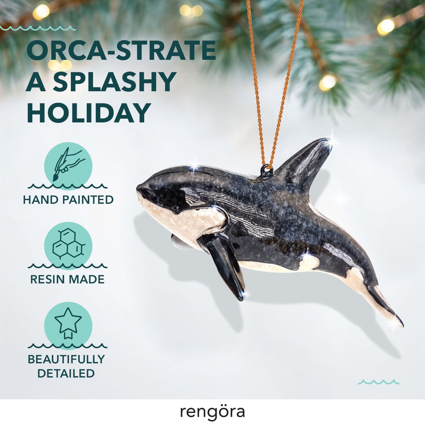Hand-Painted Beach Christmas Ornament – Coastal Tree Decoration for Ocean Lovers – Unique Nautical Ornament for Christmas Tree or Stocking Stuffer Gift (Orca Killer Whale)